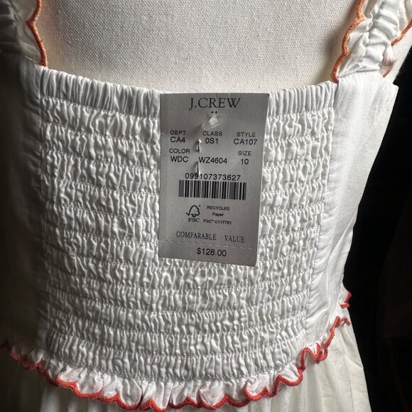 J.Crew Womens White Dress Sleeveless Maxi Dress Ruffle Trim Smocked Back Sz10 - Picture 5 of 13